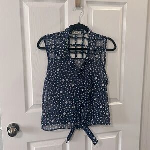 Sheer Navy Button-up Star top
